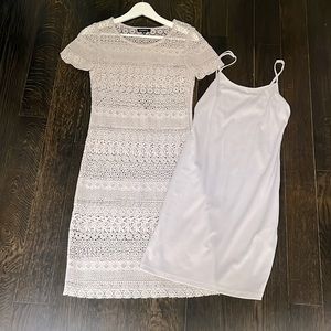 CAROLL Crochet Dress with Removable Slip Dress in light grey